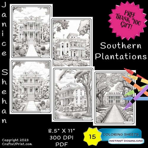 15 Southern Plantations, USA, Printable Coloring Pages Sheets 