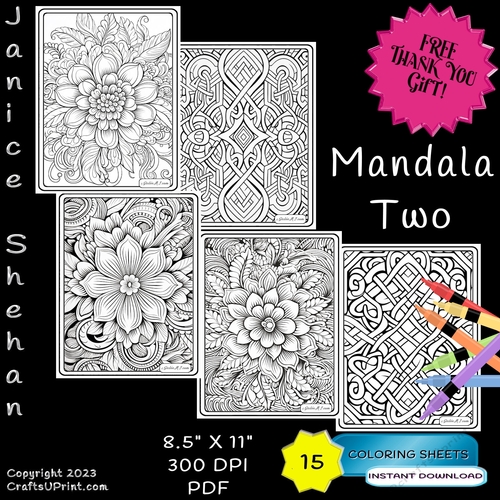 15  MANDALAS ADULT Printable Coloring Pages Sheets FREE THANK YOU GIFT! 
