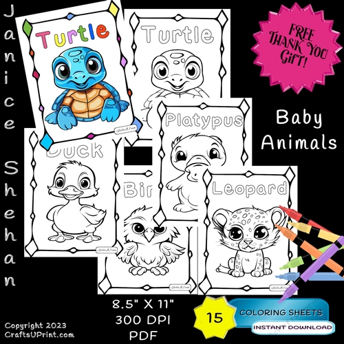 15   BABY ANIMALS TODDLER EASY BABYS FIRST COLORING BOOK PRINTABLE COLORING PAGES FOR CHILDREN, Printable Coloring Pages Sheets FREE THANK YOU GIFT! 