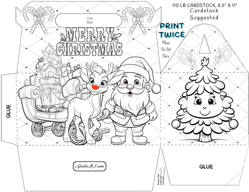 SANTA CHRISTMAS COLORING GIFT BOX GABLE BOX FOR CHILDREN