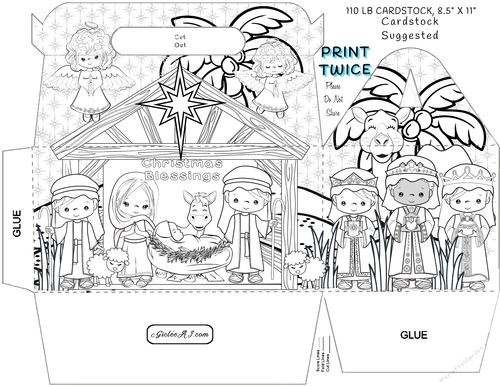 NATIVITY CHRISTMAS COLORING GIFT BOX GABLE BOX FOR CHILDREN