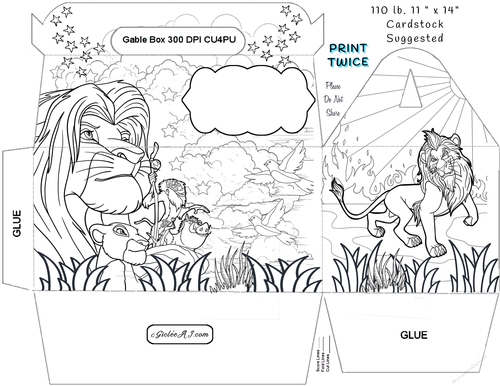 LION KING, SIMBA,  COLORING GIFT BOX GABLE BOX FOR CHILDREN
