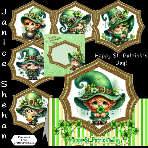 HAPPY ST. PATRICKS DAY, TENT CARD, ENVELOPE, DECOUPAGE, 6 FRONTS