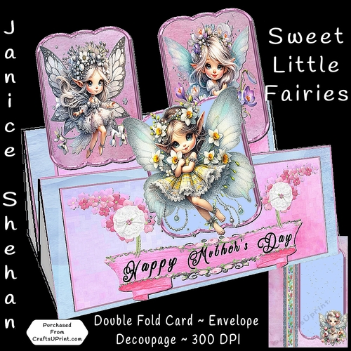 SWEET FAIRY MOTHERS DAY, BIRTHDAY FOLDING CARD, ENVELOPE, DECOUPAGE