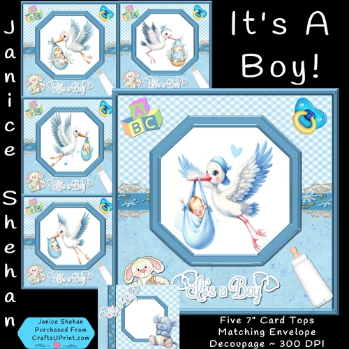 NEW BABY BOY 5 FRONTS, ENVELOPE, DECOUPAGE KIT