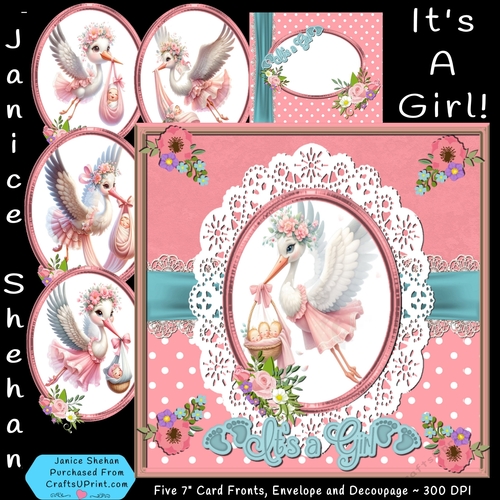 NEW BABY GIRL 5 FRONTS, ENVELOPE, DECOUPAGE KIT