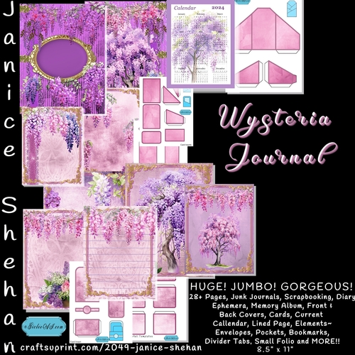 Wysteria Printable Digital Download, Ephemera, Junk Journal, General Journal Pages, Diary Scrapbooking, Clipart, Print and Cut