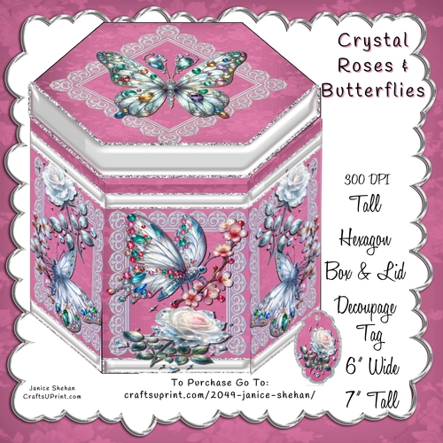 CRYSTAL BUTTERFLIES, BUTTERFLY HEXAGON GIFT BOX AND GIFT TAG