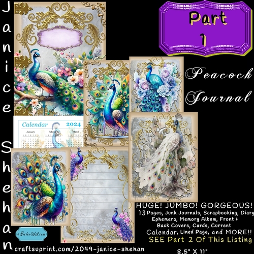 PEACOCKS PART 1 Printable Digital Download, Ephemera, Junk Journal, General Journal Pages, Diary Scrapbooking, Clipart, Print and Cut