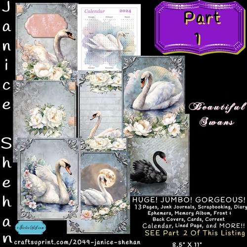 BEAUTIFUL BLACK AND WHITE SWANS, JUNK JOURNALS, JOURNAL PAGES, EPHEMERA, 