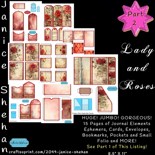 LADY AND RED ROSES PART 2 Printable Digital Download, Ephemera, Junk Journal, General Journal Pages, Diary Scrapbooking, Clipart, Print and Cut