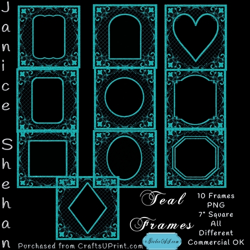 10 TEAL MESH FRAMES BEAUTIFUL FANCY EMBELLISHMENTED, CU4CU