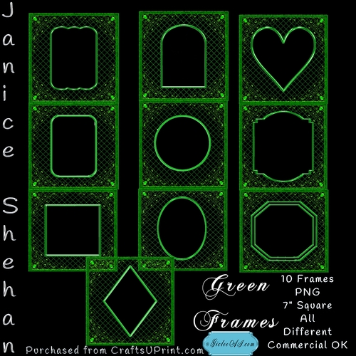 10  GREEN MESH FRAMES BEAUTIFUL FANCY EMBELLISHMENTED, CU4CU