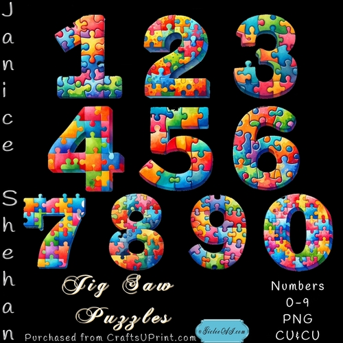 JIG SAW FANCY NUMBERS PNG
