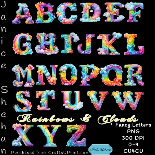 RAINBOWS AND CLOUDS ALPHABET FANCY BIRTHDAY LETTERS