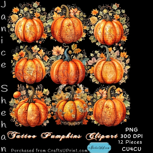 BEAUTIFUL TATOO PUMPKINS AND CLIPART 12 PIECES PNG