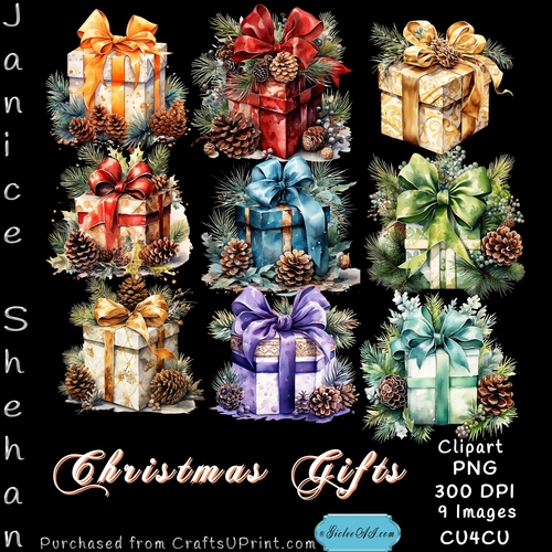 WATERCOLOR CHRISTMAS GIFTS, PRESENTS, PNG CLIPART