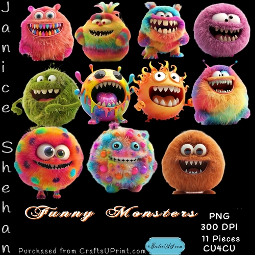 FUNNY MONSTERS, COLORFUL, CUTE, PNG CLIPART