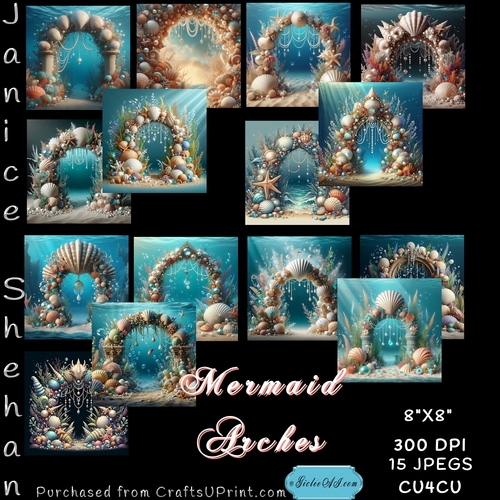 MERMAID ARCHES, UNDER WATER SCENES, SHELLS, PEARLS COLORFUL, CUTE, PNG CLIPART
