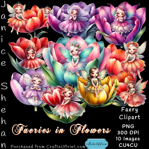 10 FAERIES IN FLOWERS CLIPART PNG