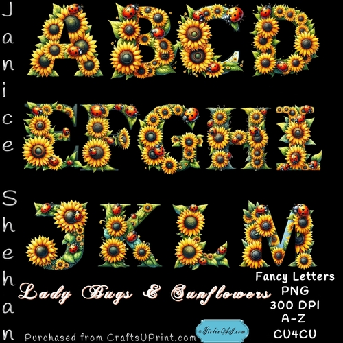 26 ALPHABET A-Z LADY BUGS AND SUNFLOWERS