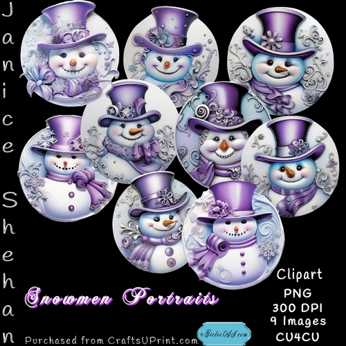 9 SNOWMEN PORTRAITS, SNOWMAN, CLIPART