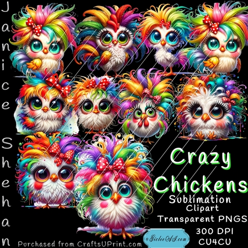 CRAZY CHICKENS, CLIPART, SUBLIMATION, PNG, CU4CU, 