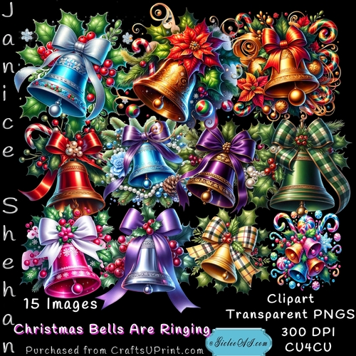 GORGEOUS CHRISTMAS BELLS, CLIPART, SUBLIMATION, PNG, CU4CU, 