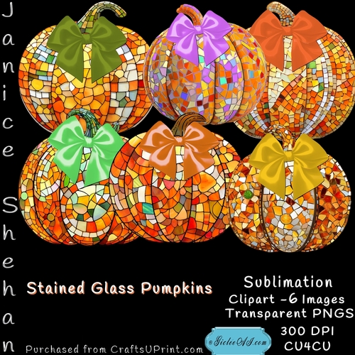 HALLOWEEN, AUTUMN, STAINED GLASS PUMPKINS, CLIPART, SUBLIMATION, PNG, CU4CU, 