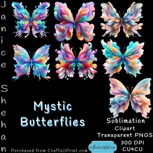 MYSTIC BUTTERFLIES CLIPART, SUBLIMATION, CARDS, 