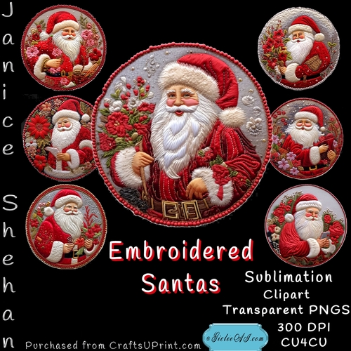 EMBROIDERED SANTA, CHRISTMAS, CLIPART, SUBLIMATION, CARDS, 