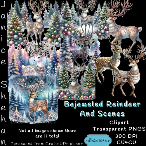 BEJEWELED REINDEER, CHRISTMAS, CLIPART, SUBLIMATION, CARDS, 