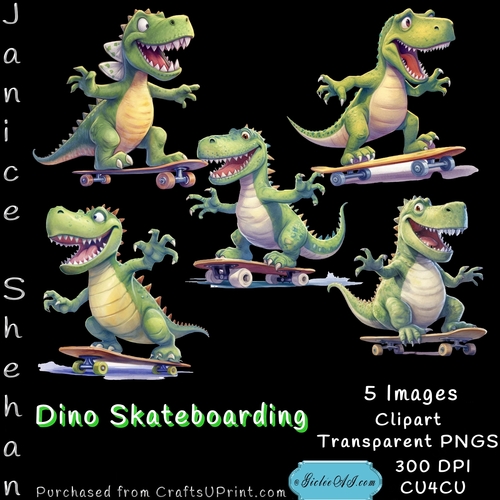 DINO, DINOSAURS, SKATEBOARDING, CLIPART, SKATE BOARDING SUBLIMATION, CARDS, BOYS, PARTY