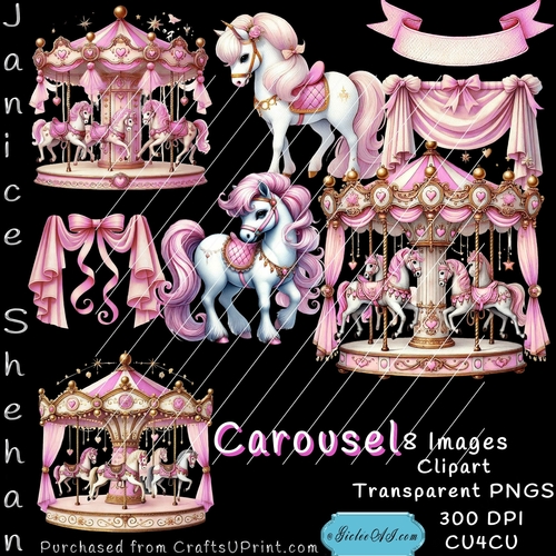PINK, CAROUSEL, PONY, CLIPART, SUBLIMATION, CARDS,GIRLS, PARTY