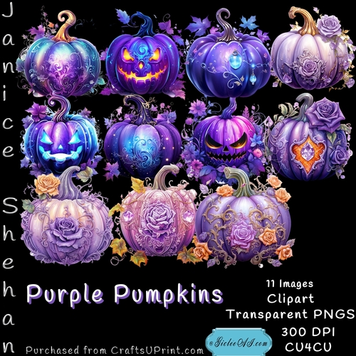 PURPLE PUMPKINS HALLOWEEN, AUTUMN, PUMPKINS, CLIPART, SUBLIMATION, CARDS