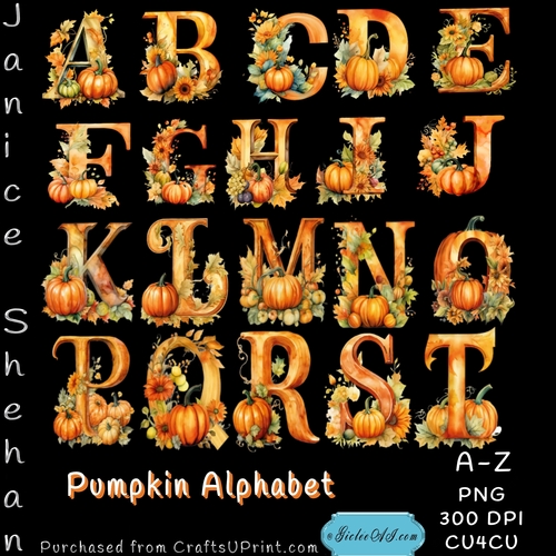 PUMPKIN, AUTUMN,  ALPHABET,  CLIPART, PNG, SUBLIMATION, CARDS