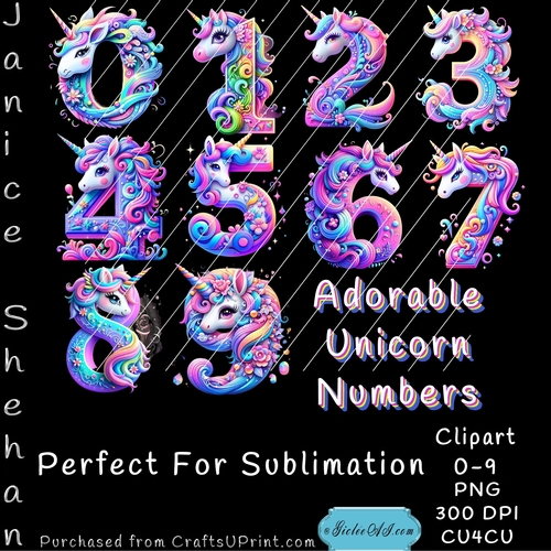 ADORABLE UNICORNS NUMBERS CLIPART RAINBOW MULTI COLOR