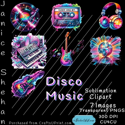 DISCO MUSIC GUITAR, SOUNDBOARD, CLIPART RAINBOW MULTI COLOR