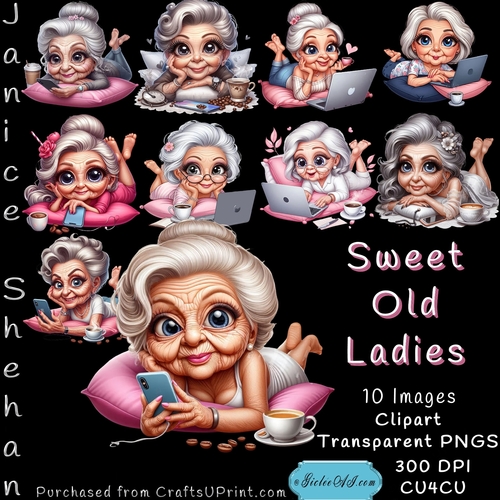 SWEET LITTLE OLD LADIES, GRANDMOTHER, SEXY, PNG, CLIPART  MULTI COLOR