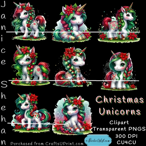 CHRISTMAS UNICORNS CLIPART 