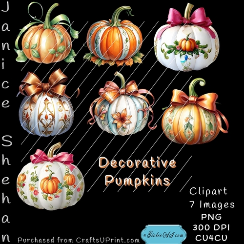 BEAUTIFUL DECORATIVE PUMPKINS HALLOWEEN, AUTUMN, FALL, CLIP ART,  CLIPART, PNG