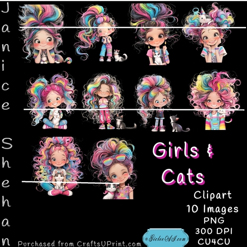 GIRLS AND CATS CLIP ART,  CLIPART, PNG