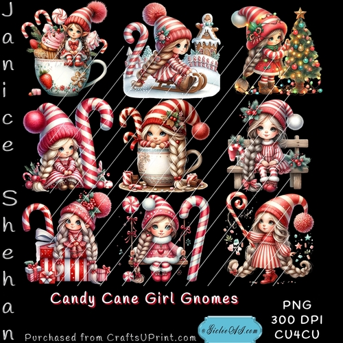 PRINTABLE CHRISTMAS GIRL GNOME CANDY CANE PNG CLIPART