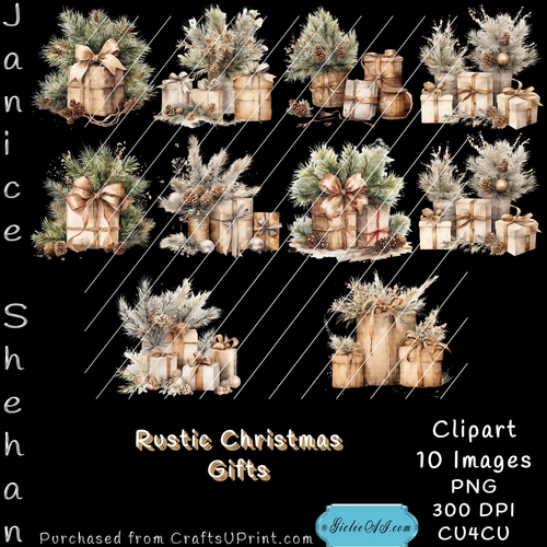 PRINTABLE CHRISTMAS RUSTIC PACKAGES GIFTS PNG CLIPART