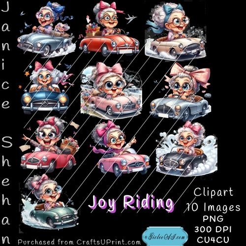 OLD LADIES, JOY RIDING IN CARS, OLD FOLKS, PRINTABLE PNG CLIPART