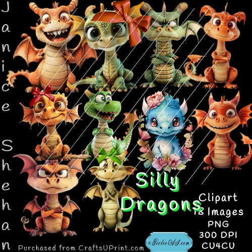 SILLY DRAGONS, BOYS, GIRLS, BIRTHDAY, SUBLIMATION PRINTABLE PNG CLIPART