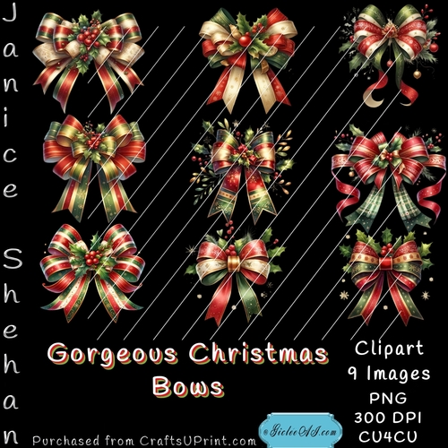 GORGEOUS CHRISTMAS BOWS, WINTER, BIRTHDAY, SUBLIMATION PRINTABLE PNG CLIPART