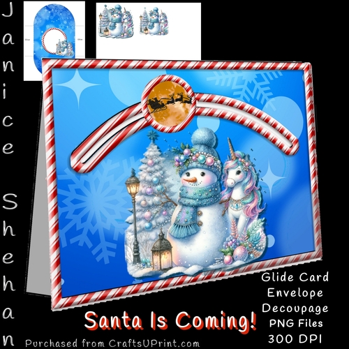SANTA IS COMING CHRISTMAS EASY GLIDE CARD, ENVELOPE AND DECOUPAGE
