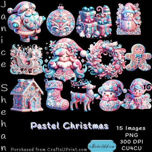 PASTEL CHRISTMAS CLIPART PINKS BLUES 15 PNG IMAGES