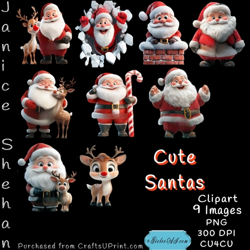 CUTE SANTAS CHRISTMAS CLIPART  9 PNG IMAGES